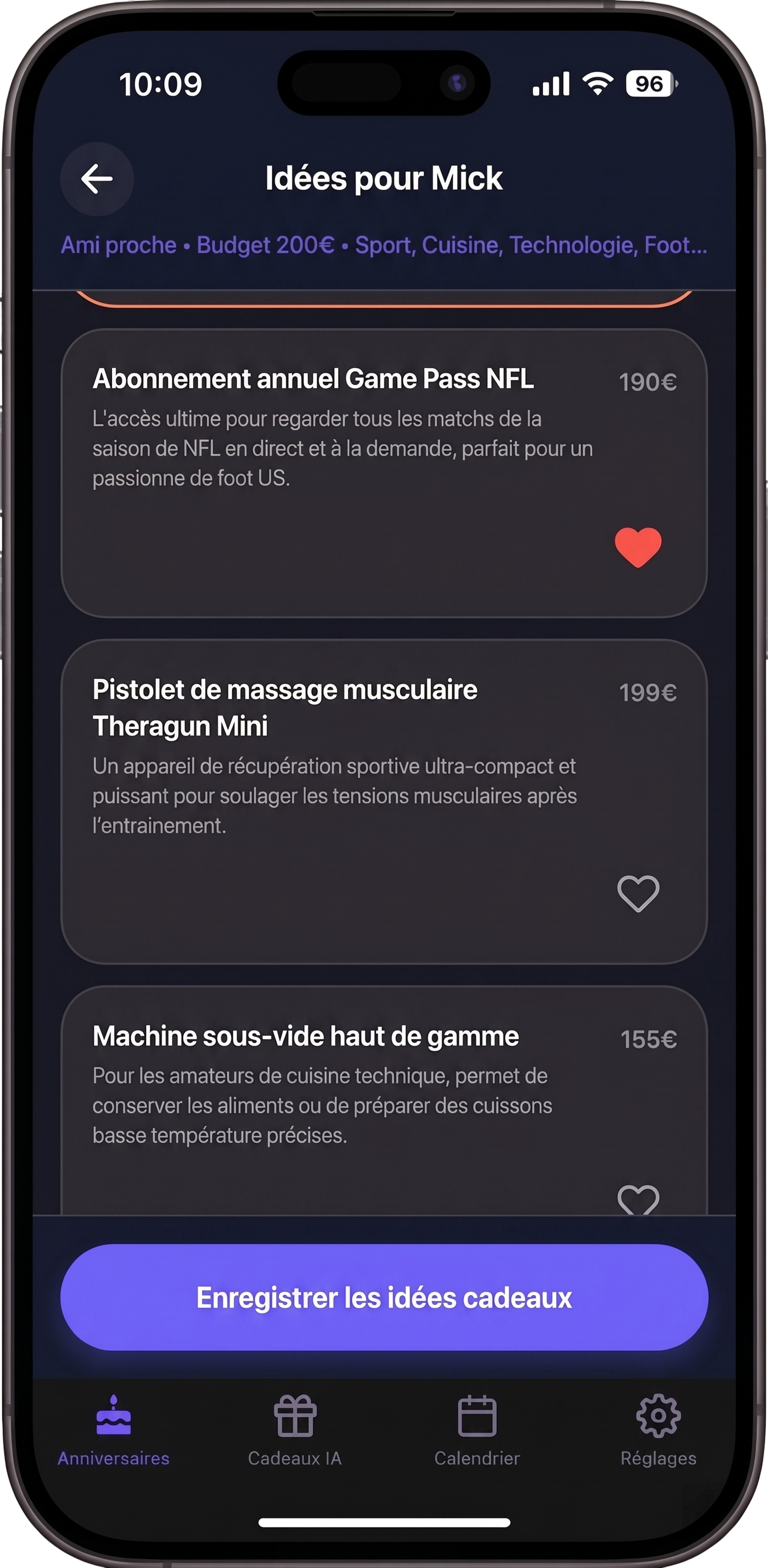 Kado app - écran droit