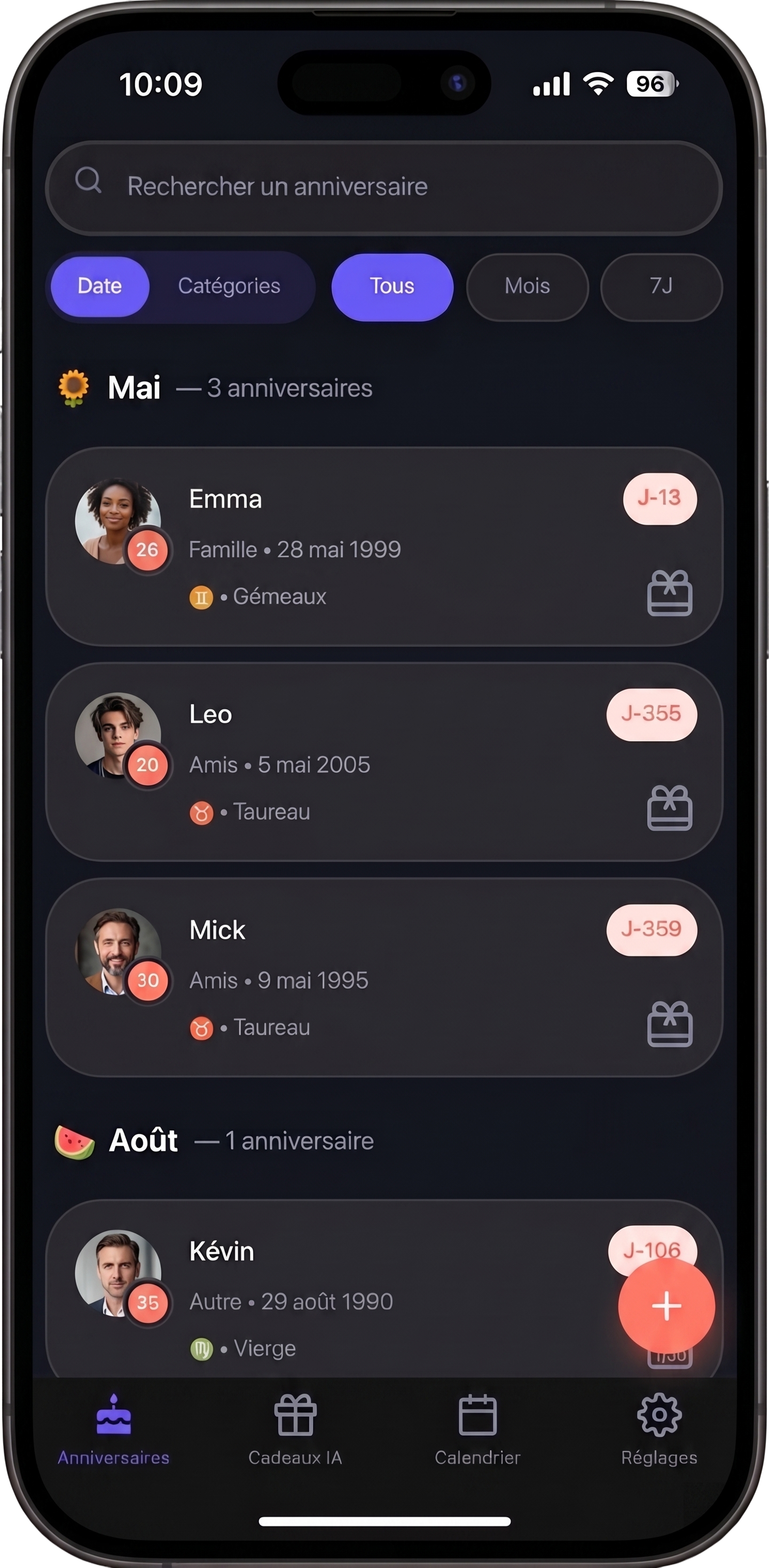 Kado app - écran principal